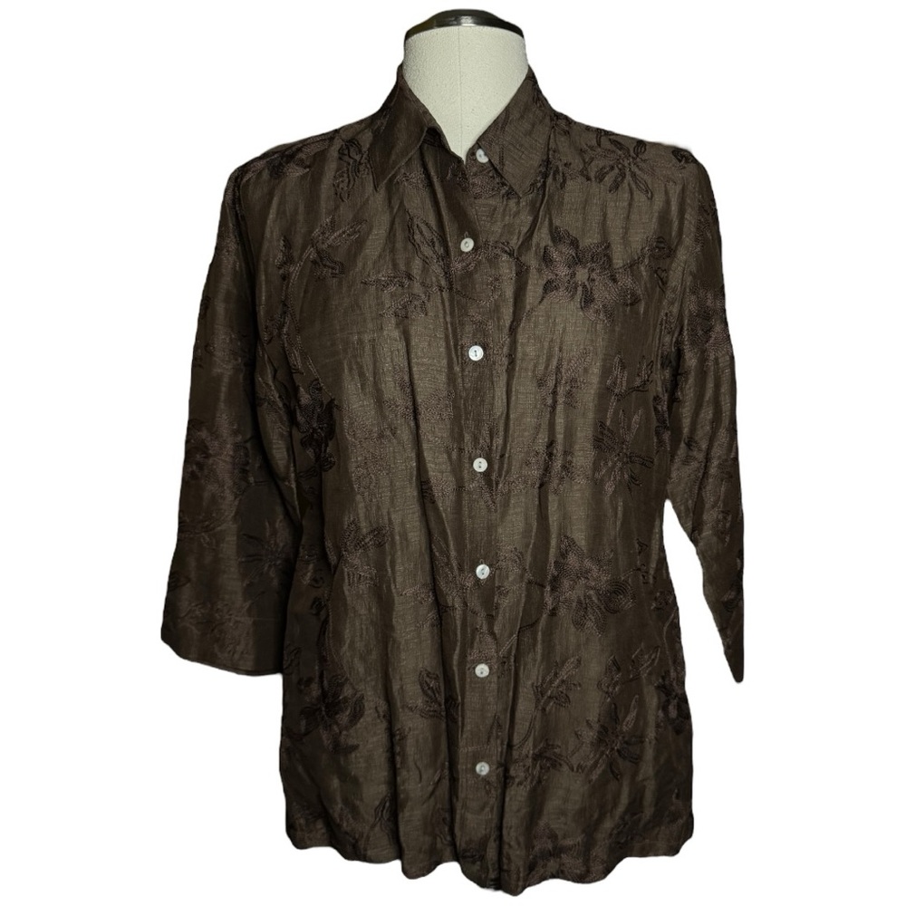 Chicos Design Silk Button Down Linen Top